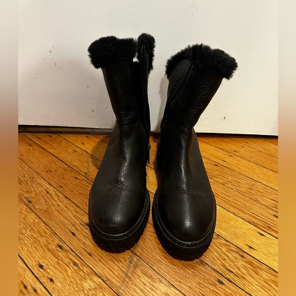 Aquatalia Fur Trim Boots | Black | Size 8.5
